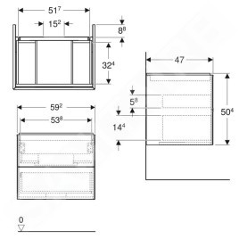 Geberit ONE - Meuble sous lavabo 59x50x47 cm, 2 tiroirs, blanc brillant 505.261.00.1