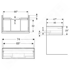 Geberit iCon - Meuble sous lavabo 740x247x476 mm, 1 tiroir, blanc brillant 502.311.01.2
