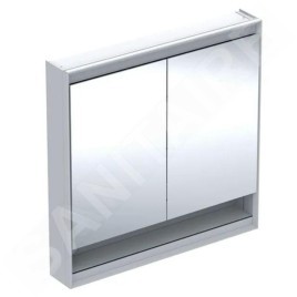 Geberit ONE - Armoire miroir avec éclairage LED, 900x900x150 mm, 2 portes, avec niche, aluminium 505.833.00.1
