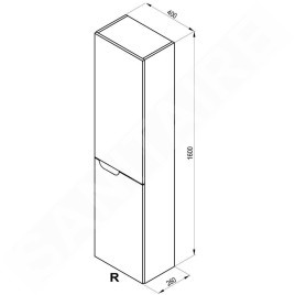 Ravak Classic II - Armoire haute, 1600x400x260 mm, 2 portes, charnières à droite, blanc brillant X000001474