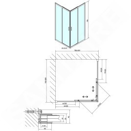 Polysan Easy Line - Paroi de douche 800 x 800 mm, aluminium/verre clair EL5215