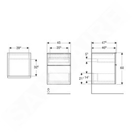 Geberit iCon - Armoire latérale 45x60x48 cm, 2 tiroirs, chêne 502.315.JH.1