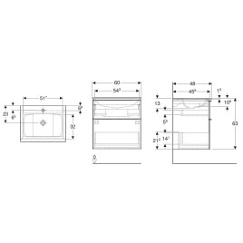 Geberit iCon - Armoire avec lavabo, 60x48x63 cm, 2 tiroirs, blanc brillant 502.335.01.1