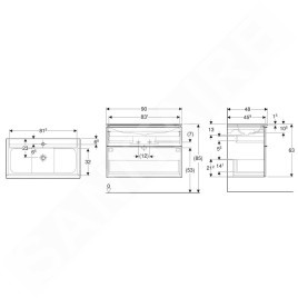 Geberit iCon - Armoire avec lavabo, 90x48x63 cm, 2 tiroirs, KeraTect, chêne 502.333.JH.1