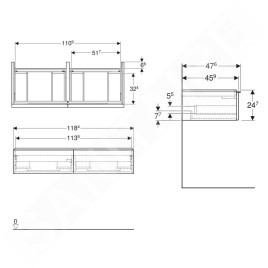Geberit iCon - Meuble lavabo, 118x25x48 cm, 2 tiroirs, blanc brillant 502.314.01.1
