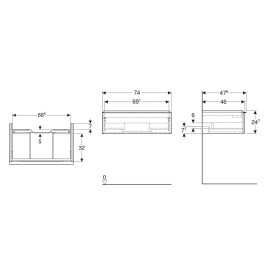 Geberit iCon - Meuble lavabo, 74x25x48 cm, 1 tiroir, blanc brillant 502.311.01.1