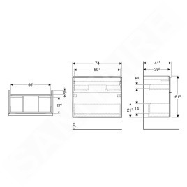 Geberit iCon - Meuble lavabo, 74x62x42 mm, 2 tiroirs, chêne 502.308.JH.1
