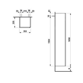 Laufen Lani - Armoire haute 165x35 cm, 1 porte, charnières à gauche, blanc brillant H4037211122611