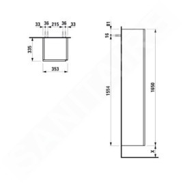 Laufen Lani - Armoire haute 165x35 cm, 1 porte, charnières à gauche, chêne H4037211122671