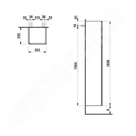 Laufen Lani - Armoire haute 165x35 cm, 1 porte, charnières à droite, blanc brillant H4037221122611