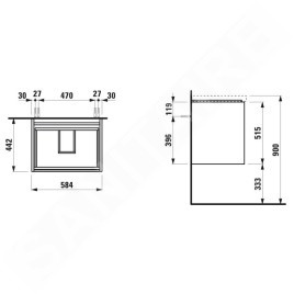 Laufen Lani - Meuble-vasque, 58x44x52 cm, 2 tiroirs, blanc mat H4035321122601