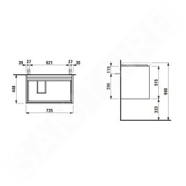 Laufen Lani - Meuble-vasque, 74x45x52 cm, 2 tiroirs, blanc brillant H4035921122611