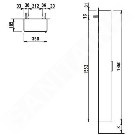 Laufen Base - Armoire haute, 165x35x19 cm, 1 porte, charnières à gauche, gris H4026411102661