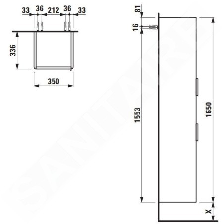Laufen Base - Armoire haute, 165x35x34 cm, 1 tiroir, 2 portes, charnières à droite, blanc mat H4027111102601