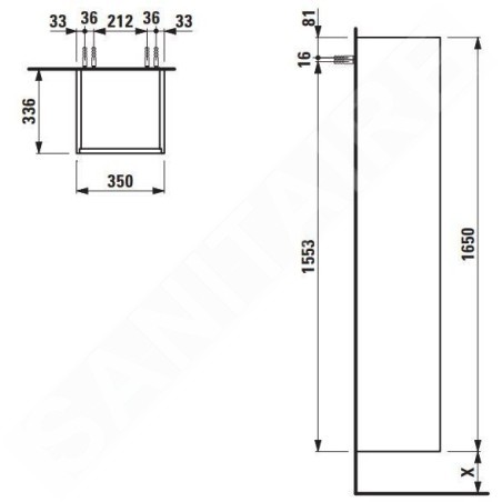 Laufen Base - Armoire haute, 165x35x34 cm, 1 tiroir, 2 portes, charnières à droite, gris H4027111102661