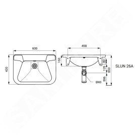 Sanela Lavabos en inox - Lavabo avec trop-plein 560x420 mm, sans trou pour robinetterie, inox SLUN 26A