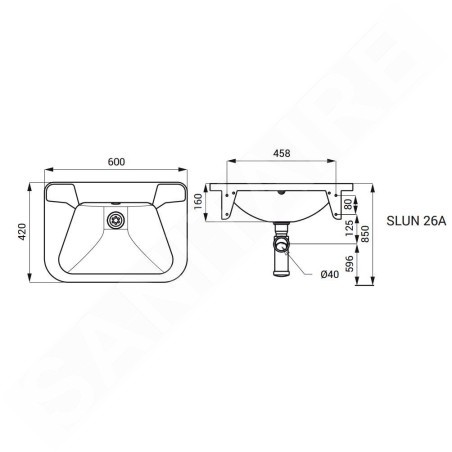 Sanela Lavabos en inox - Lavabo avec trop-plein 560x420 mm, sans trou pour robinetterie, inox SLUN 26A