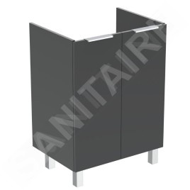 Ideal Standard Eurovit - Meuble-lavabo, 84x60x44 cm, 2 porte, charnières G/D, gris brillant R0258TI