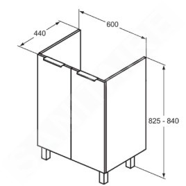 Ideal Standard Eurovit - Meuble-lavabo, 84x60x44 cm, 2 porte, charnières G/D, chêne R0258Y8