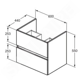 Ideal Standard Eurovit - Meuble-lavabo, 55x60x44 cm, 2 tiroirs, gris brillant R0259TI