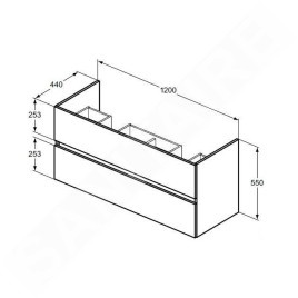 Ideal Standard Eurovit - Meuble-lavabo, 55x120x44 cm, 2 tiroirs, chêne R0266Y8