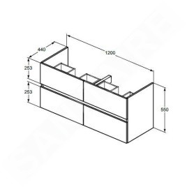 Ideal Standard Eurovit - Meuble-lavabo, 55x120x44 cm, 4 tiroirs, chêne R0267Y8