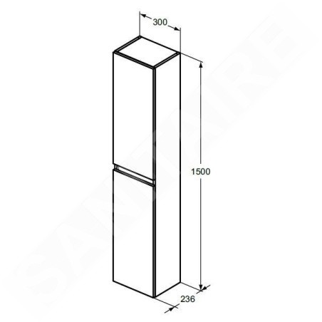 Ideal Standard Eurovit - Armoire haute, 150x30x24 cm, 2 portes, charnières G/D, gris brillant R0268TI
