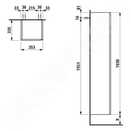 Laufen Meda - Armoire haute, 165x35x34 cm, 1 porte, charnières à gauche, blanc mat H4216510112601
