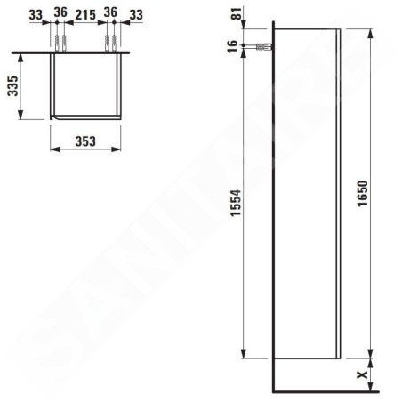 Laufen Meda - Armoire haute, 165x35x34 cm, 1 porte, charnières à droite, gris H4216520112661