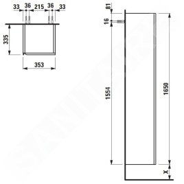 Laufen Meda - Armoire haute, 165x35x34 cm, 1 porte, charnières à droite, chêne H4216520112671