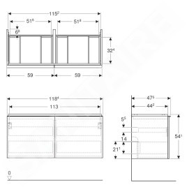 Geberit Acanto - Meuble lavabo, 118x54x48 cm, 2 tiroirs, lave 503.007.JK.1