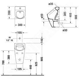 Duravit ME by Starck - Urinoir, alimentation apparente, Rimless, blanc alpin 2815300000