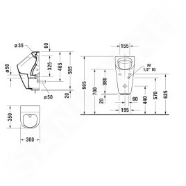 Duravit ME by Starck - Urinoir électronique, alimentation d’eau arrière, Rimless, avec HygieneGlaze, blanc 2809312000