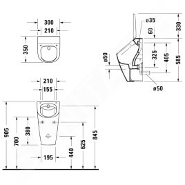 Duravit ME by Starck - Urinoir, alimentation en arrière, Rimless, WonderGliss, blanc / blanc mat 28123026001