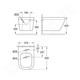 Grohe Euro Ceramic - Bidet suspendu avec trop-plein, blanc alpin 39208000