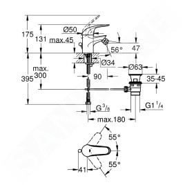 Grohe Euroeco - Mitigeur de bidet avec vidage, chrome 23263000
