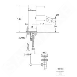Steinberg 100 - Mitigeur de bidet avec vidage, chrome 100 1300