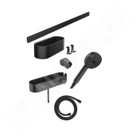 Hansgrohe WallStoris - Set de pommeau de douche 105, 3 jets, thermostat et accessoires de salle de bain, noir mat 24250670