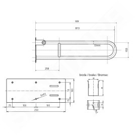 Sapho Équipement de salle de bain - Poignée pour baignoire, longeur 813 mm, inox XH518