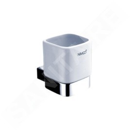 Nimco Kibo - Gobelet pour brosses à dents et dentifrice, avec support, céramique blanche/chrome Ki 14058K-26