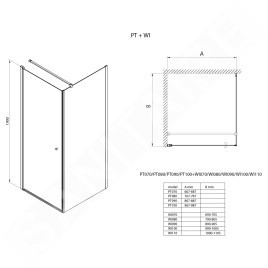 Aqualine Cabines de douche - Porte de douche Pilot, 800 mm, aluminium brillant/verre Brick PT080