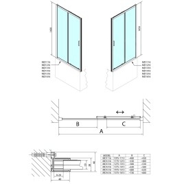 Polysan Deep - Porte de douche coulissante, 2 battants, 1100 mm, aluminium brillant/verre clair MD1116