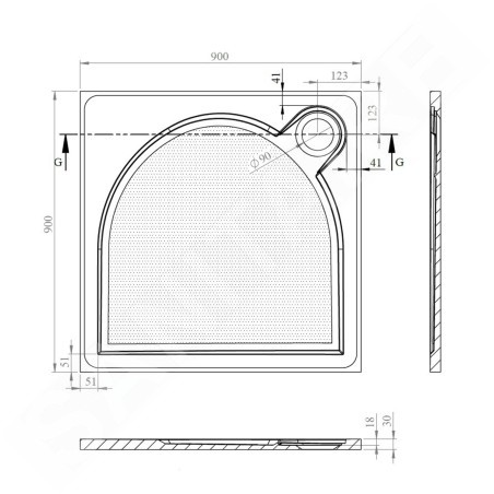 Gelco Receveurs - Receveur de douche Larca G5, 900x900 mm, marbre coulé, blanc PL009