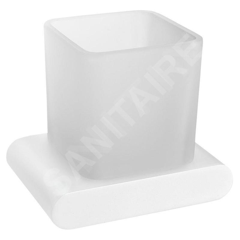 Sapho Flori - Gobelet pour brosse à dents et dentifrice avec support, verre dépoli/blanc mat RF004/14