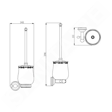 Sapho Astor - Brosse de toilette murale avec support, céramique/chrome 1325-08