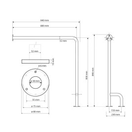 Sapho Équipement de salle de bain - Support de main courante 800x850 mm, gauche, inox XH526