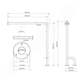 Sapho Équipement de salle de bain - Support de main courante 800x850 mm, droite, inox XH528