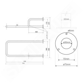 Sapho Équipement de salle de bain - Support de main courante, longueur 500 mm, gauche, inox XH530
