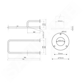 Sapho Équipement de salle de bain - Support de main courante, longueur 776 mm, droite, inox XH536