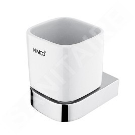 Nimco Nikau - Verre pour brosse à dents et dentifrice avec support, céramique blanche / chrome NK 30058K-26